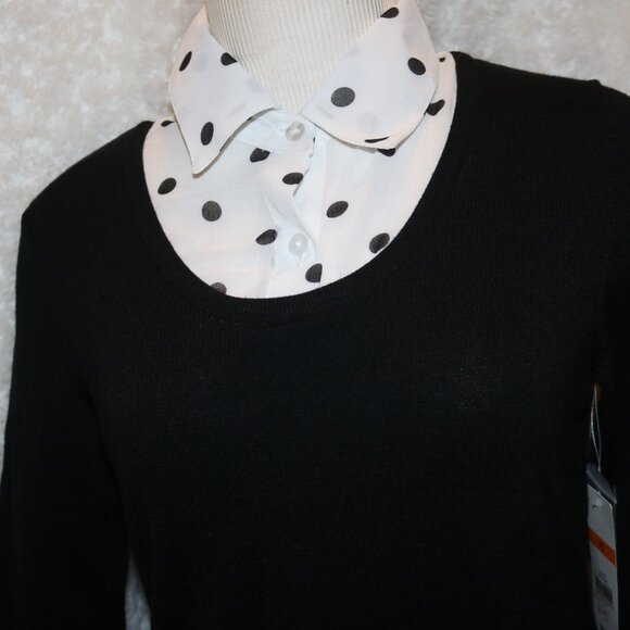 Kim Rogers polka dot accented long sleeve knit top PS NWT - Picture 2 of 7